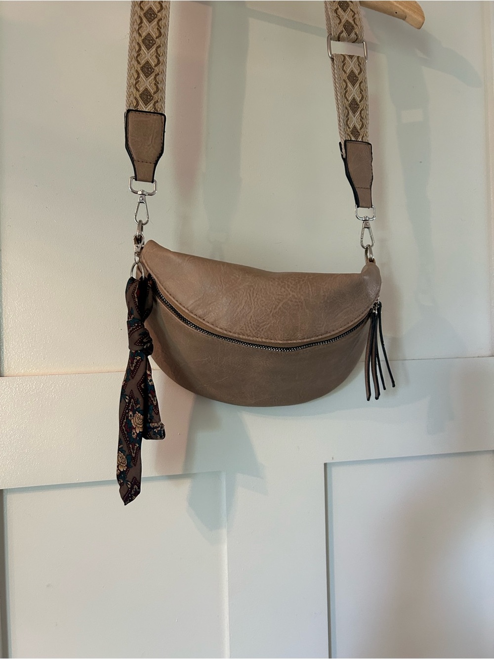 Neutral Taupe Crossbody Belt Bag - Women's Stylish Hands-Free Bag